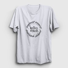 Presmono Unisex Beyaz V2 Yüzüklerin Efendisi Güç Yüzükleri Rings Of Power T-Shirt