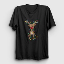 Presmono Unisex Siyah Adorable Reindeer Geyik Yılbaşı T-Shirt