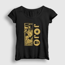 Presmono Kadın Siyah Jotaro Kujo V3 Anime Jojo T-Shirt
