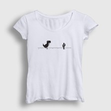 Presmono Kadın Beyaz No Internet Dinosaur Dinozor T-Shirt