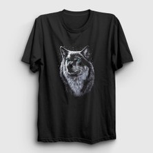 Presmono Unisex Siyah Siberian Wolf Kurt T-Shirt