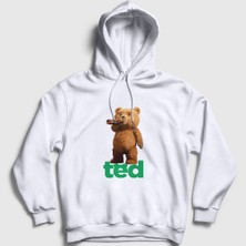 Presmono Unisex Beyaz Drink Ayı Teddy Bear Kapüşonlu Sweatshirt