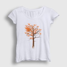 Presmono Kadın Beyaz Tree Leaves Fox Tilki T-Shirt