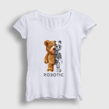 Presmono Kadın Beyaz Robot Ayı Teddy Bear T-Shirt
