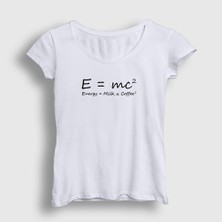 Presmono Kadın Beyaz Energy Milk Coffee Science Albert Einstein T-Shirt
