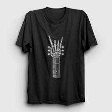 Presmono Unisex Siyah Skeleton Hand Guitar Music Rock T-Shirt