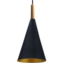 Bamyum Ince Siyah Metal Avize Ahşap Başlık Mutfak Salon Cafe Ofis Tekli Sarkıt Lamba Aydınlatma