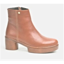 Bags Shoes Step More Z4303 Kadın Günlük Hakiki Deri Kalın Yuvarlak Topuk Klasik Düz Platformlu Bot