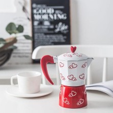 Dunk 150 ml Kırmızı Kalp Baskılı Kahve Makinesi Alüminyum Alaşımlı Moka Pot (Yurt Dışından)