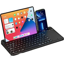 Apple iPad Pro 12.9 A2069 A2232 A2233 A2229 Uyumlu Kablosuz Standlı Şarjlı Bluetooth Touchpad Klavye Siyah