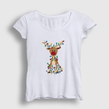 Presmono Kadın Beyaz Adorable Reindeer Geyik Yılbaşı T-Shirt