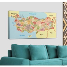 Dünyatablo Türkiye Haritası Kanvas Tablo Il ve Ilçeli Ayrıntılı Eğitici-Öğretici Komşulu Dekoratif Tablo 3017