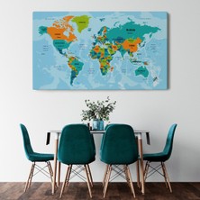 Dünyatablo Dünya Haritası Ülke Başkentli Okyanuslu ve Dekoratif Kanvas Tablo  2231 ( Tek Parça )