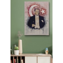 Aydın Ticaret Mustafa Kemal Atatürk ve Türk Bayrağı Suluboya Görünümlü Dekoratif Kanvas Tablo
