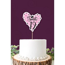 Neşeli Günlerim Sweet 19 Pembe-Siyah Pasta Süsü Kalın Kağıt