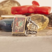 Takı Depo Devlet Arması Desenli Mineli Dikdörtgen Alemdar Model Gümüş Yüzük 27