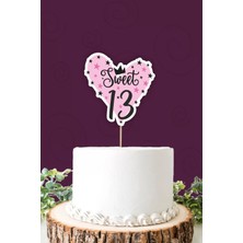 Neşeli Günlerim Sweet 13 Pembe-Siyah Pasta Süsü Kalın Kağıt