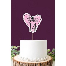 Neşeli Günlerim Sweet 14 Pembe-Siyah Pasta Süsü Kalın Kağıt