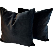 Arasta Design 2'li Set Siyah Kırlent Kılıfı, Düz Renk Kadife Kırlent Kılıfı, 43X43 cm