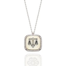 Takı Depo Zirkon Taş Süslemeli Adalet Terazisi Desenli Gümüş Kolye