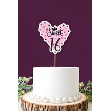 Neşeli Günlerim Sweet 16 Pembe-Siyah Pasta Süsü Kalın Kağıt