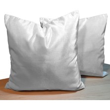 Arasta Design 2'li Set Parlak Beyaz Kadife Kırlent Kılıfı, Düz Renk Dekoratif Kırlent 43X43
