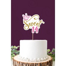Neşeli Günlerim Sweet 14 Pembe-Gold Pasta Süsü Kalın Kağıt