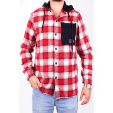 Dagoster DMG23-193714 Kırmızı Günlük Kapüşonlu Oversize Oduncu  Erkek Gömlek
