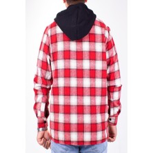 Dagoster DMG23-193714 Kırmızı Günlük Kapüşonlu Oversize Oduncu  Erkek Gömlek