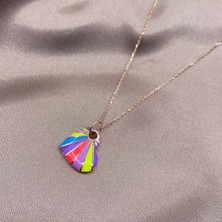 Jewel By Aila Rose Kaplama Renkli Mineli Yan Kalp Gümüş Kolye