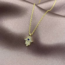 Jewel By Aila Gold Kaplama Lacivert Zirkon Fatma Ana Eli Gümüş Kolye