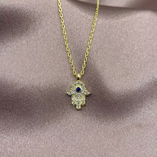 Jewel By Aila Gold Kaplama Lacivert Zirkon Fatma Ana Eli Gümüş Kolye