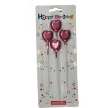 Pandoli Kalp Şeklinde 4 Adet Çubuklu Rose Gold Renk Parti Mumu 12,5 cm