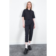 Manche Siyah Kadın Poplin Pantolon | MKS66658302