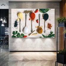 SML Tablo Gümüş Kaşıklar Baharat Çeşitleri Kuru Nane Mutfak Restaurant Kanvas Tablo