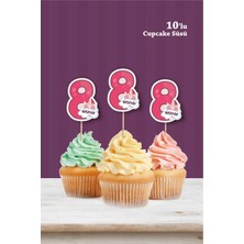 Neşeli Günlerim Unicorn Temalı * 8 Sekiz Yaşında Cupcake Süsü '10LU