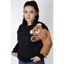 Ayıcı Oyuncak Siyah Ayıcık  Nakışlı Sweatshirt