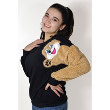 Ayıcı Oyuncak Siyah Köpek Nakışlı Sweatshirt