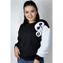 Ayıcı Oyuncak Siyah Pandalı  Nakışlı Sweatshirt