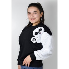 Ayıcı Oyuncak Siyah Pandalı  Nakışlı Sweatshirt