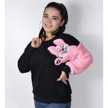 Ayıcı Oyuncak Siyah Tavşan Nakışlı Sweatshirt