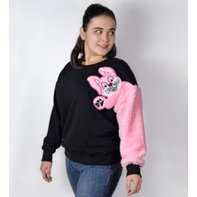 Ayıcı Oyuncak Siyah Tavşan Nakışlı Sweatshirt