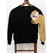 Pandamkee Siyah Köpek Nakışlı Sweatshirt