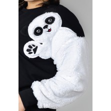 Pandamkee Siyah Pandalı  Nakışlı Sweatshirt