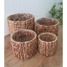 Evim Tatlı Evim 4 Adet Çelik Kafesli Hasır Saksı Içi Naylon Korumalı