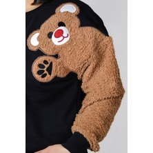 Pandamkee Siyah Ayıcık  Nakışlı Sweatshirt