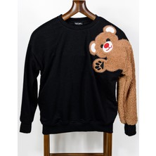 Pandamkee Siyah Ayıcık  Nakışlı Sweatshirt