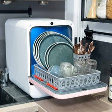 Bob Tezgah üstü Su Bağlantısı Gerektirmeyen Mini Bulaşık Makinesi, Beyaz - Pastel Pembe