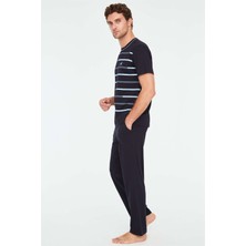 Mod Collection - Erkek Lacivert Yuvarlak Yaka Pijama Takımı 3825