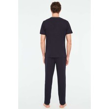 Mod Collection - Erkek Lacivert Yuvarlak Yaka Pijama Takımı 3825